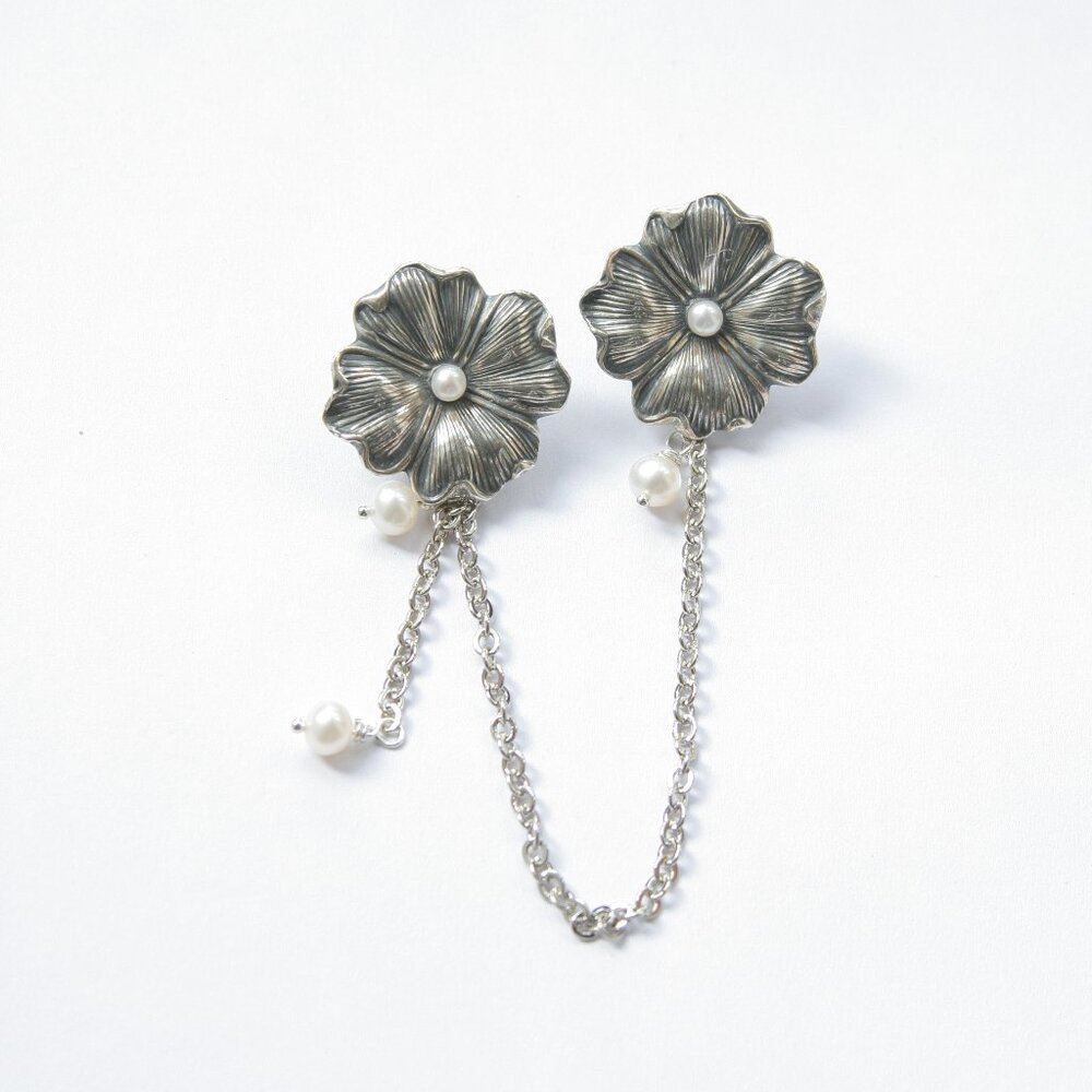 Silverware 4 Leaf Clover Brooch, freshwater pearl shamrock brooch, Lucky brooch